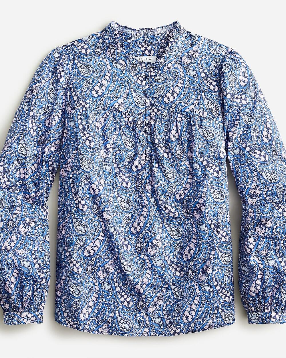 J.Crew Liberty Bourton Bloom Ruffleneck Popover Top XL NWT Blue Floral Cotton